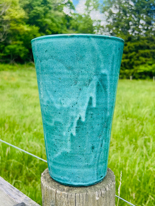 Vintage 1980s Aqua Glaze Pottery Vase