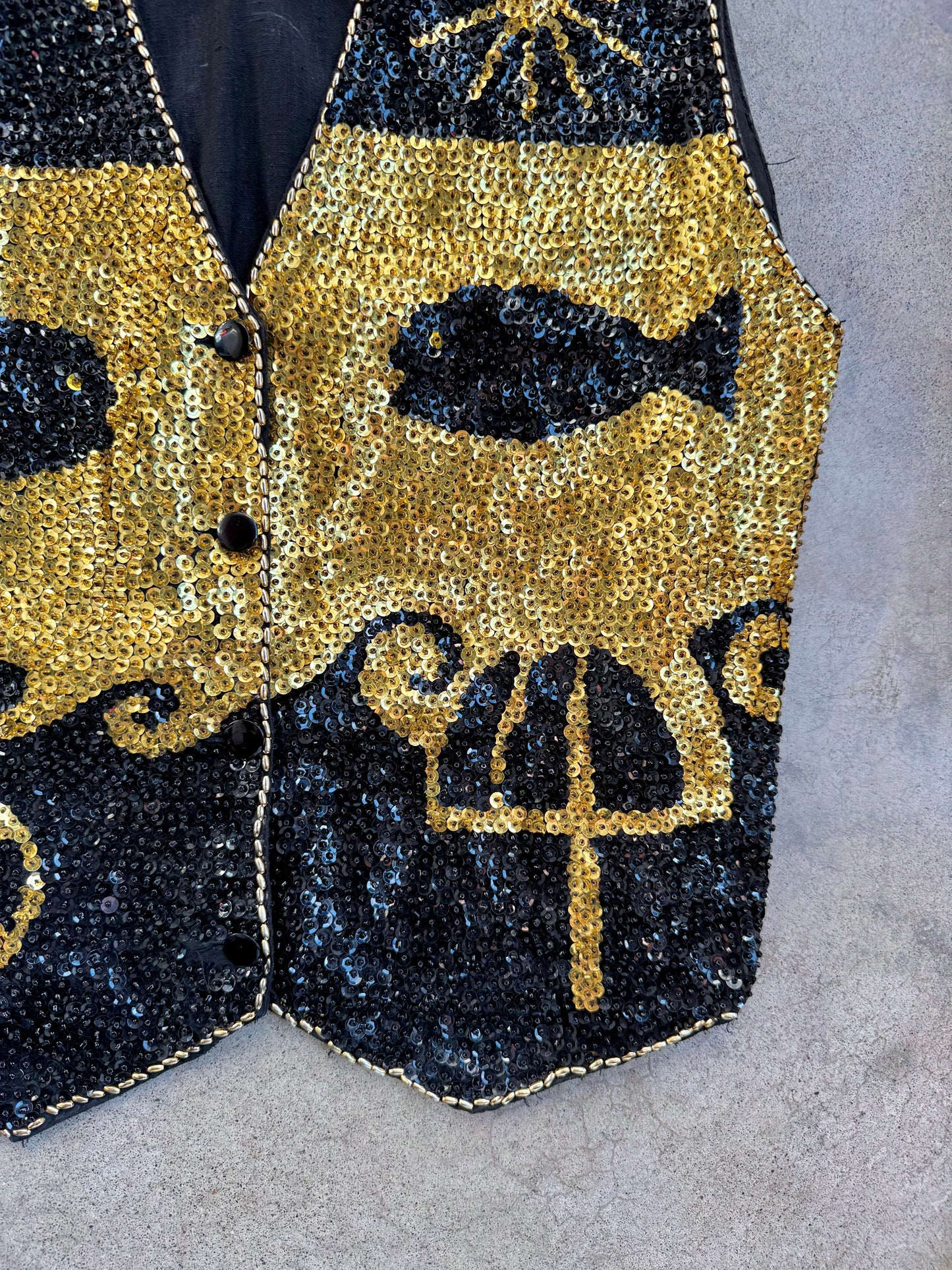 Vintage 1980s Creazioni Effeci Black & Gold Sequin Fish Vest | Small
