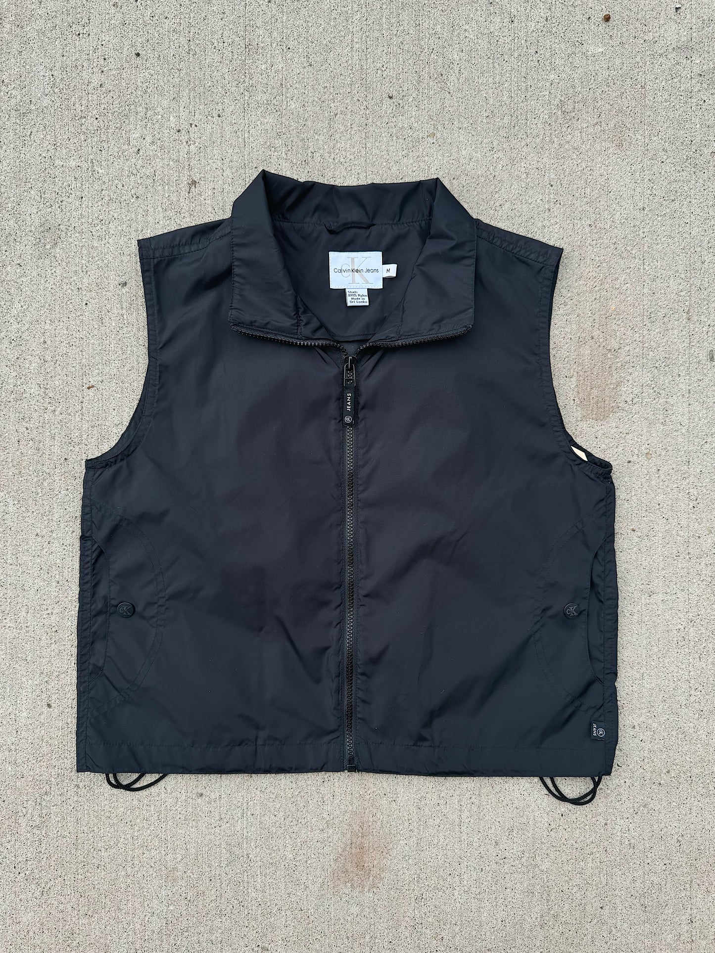 Y2K Calvin Klein Black Nylon Windbreaker Zip Up Vest | Medium