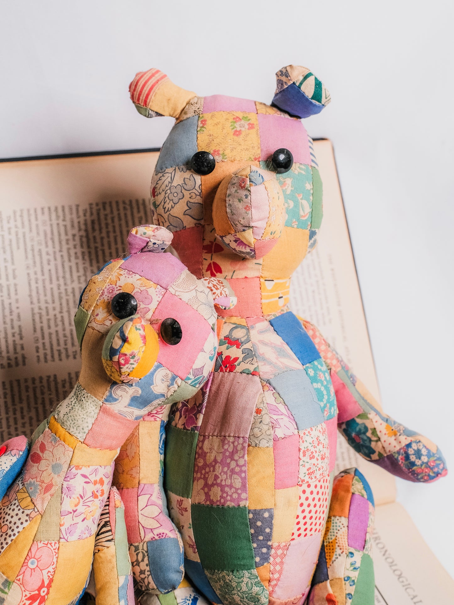 Vintage 1940s Handmade Quilted Patchwork Teddy Bears | Set of 2