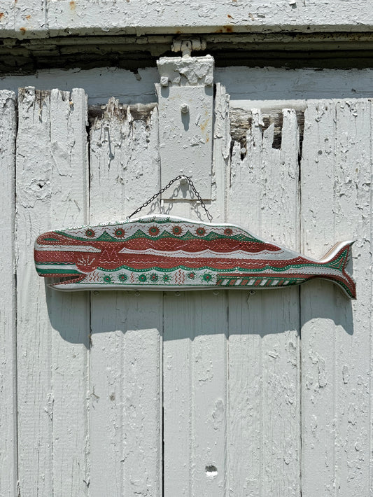 Vintage 1980s Folk Art Hand-Painted "A Whale is not a Fish" Wall Hanging