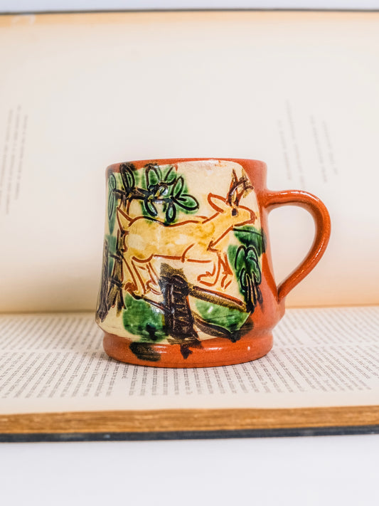 Vintage 1940s/50s Ceramic Red Pottery "Deer" Mug