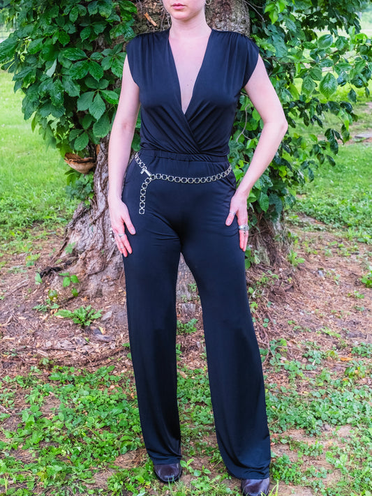 Ripley Rader L.A. Black Slinky V-Neck Sleeveless Jumpsuit | Small