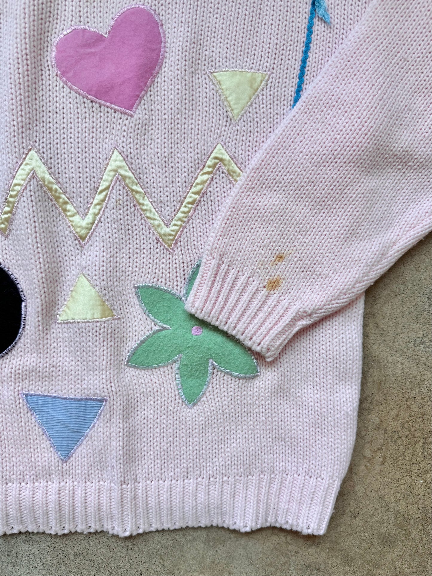 Vintage 1980s Extra Touch Pink Multi Embroidered Patch Sweater | XL