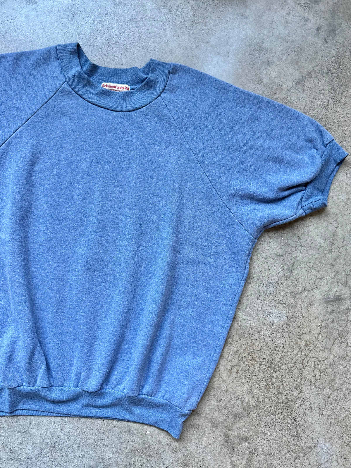 Vintage 1990s Vermont Country Store Heather Blue Short Sleeve Raglan Sweatshirt | Large