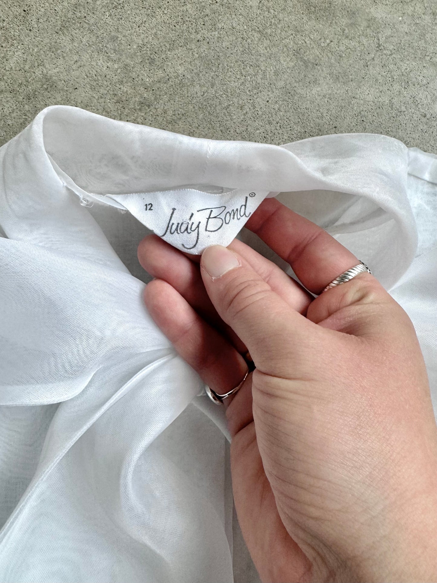 Vintage 1960s Judy Bond White Pussy-Bow Sheer Sleeve Blouse | S/M