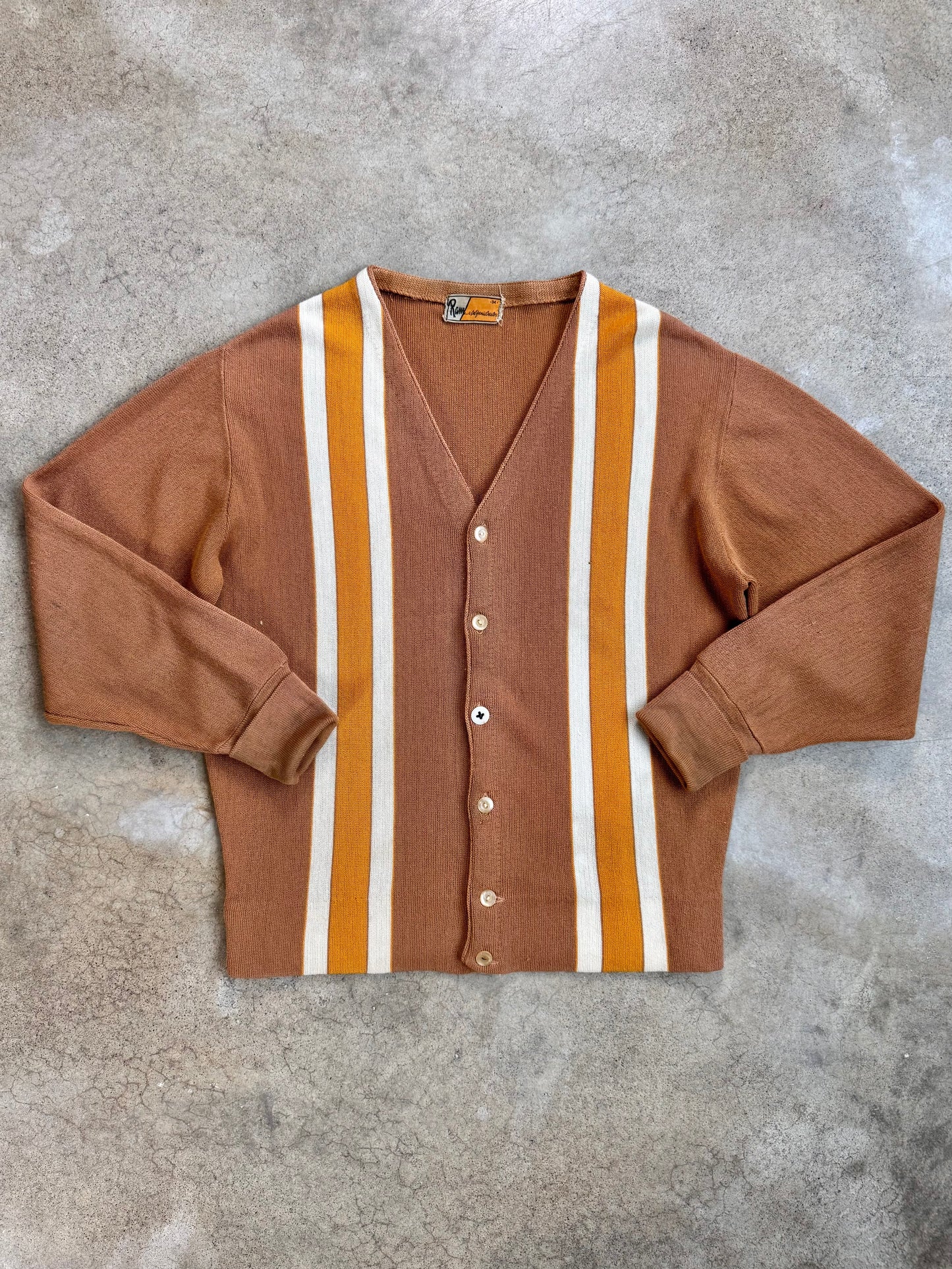 Vintage 1960s Ram California Creator Brown & Orange Striped Cardigan | Medium