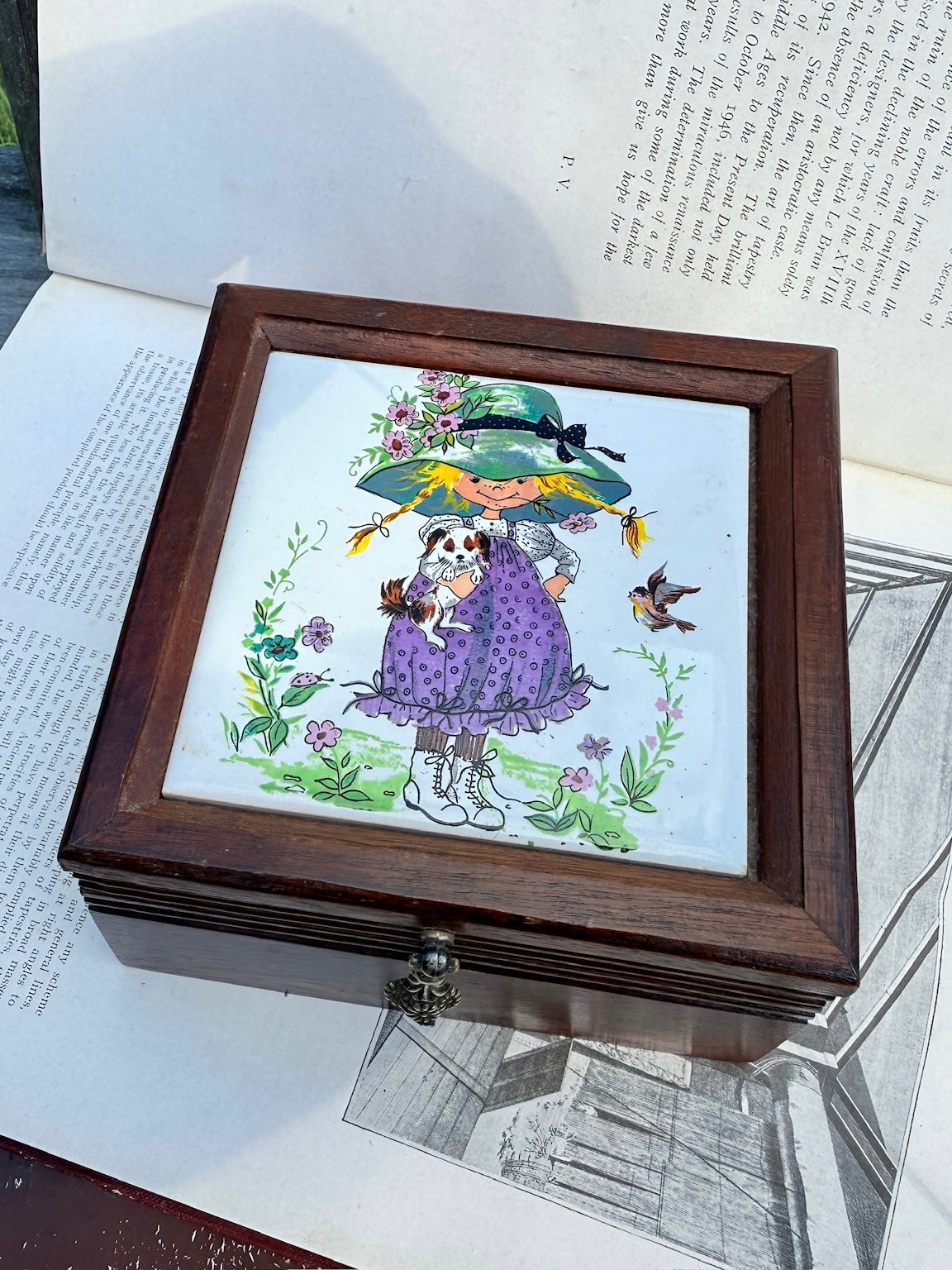 Vintage 1970s Holly Hobbie "Bonnie" Tile Top Wooden Jewelry Box