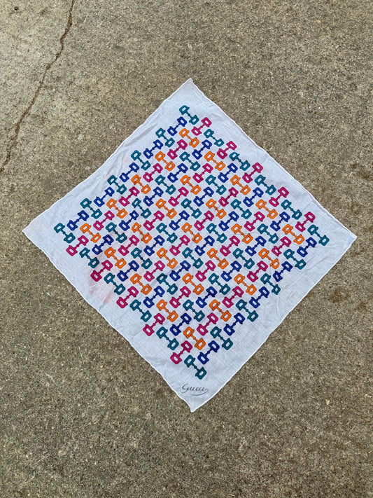 Vintage 1960s Gucci Horsebit Pattern Cotton Handkerchief