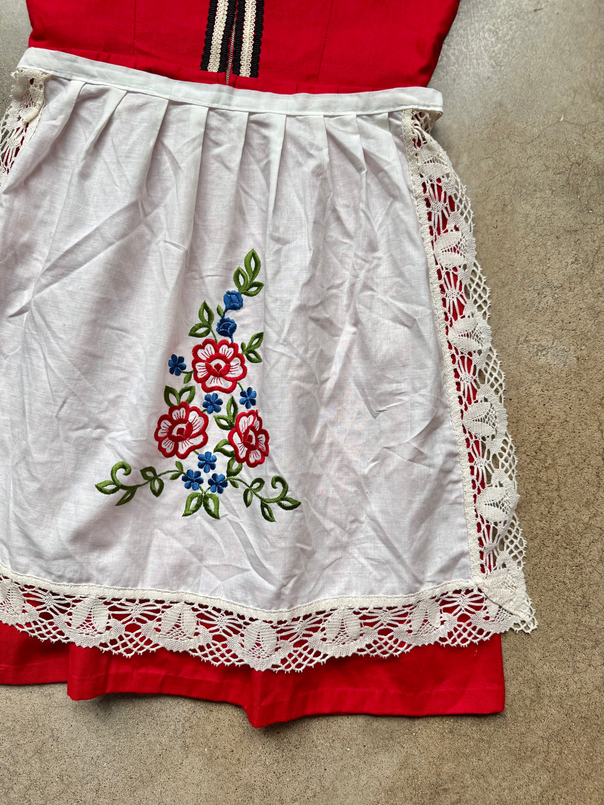 Vintage 1970s Red Traditional Alpine Folk Dirndl Dress | Medium