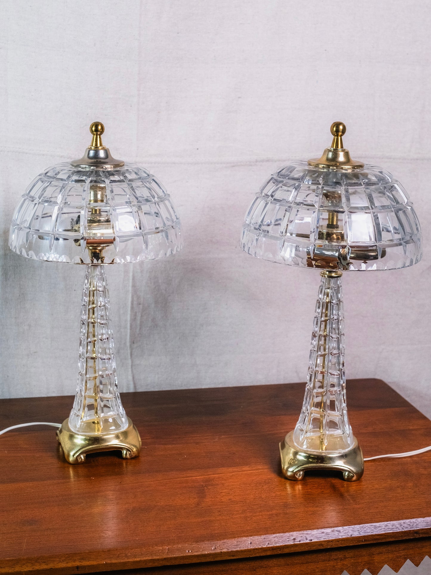 Vintage Crystal Cut Mushroom Dome Table Lamps | Set of 2