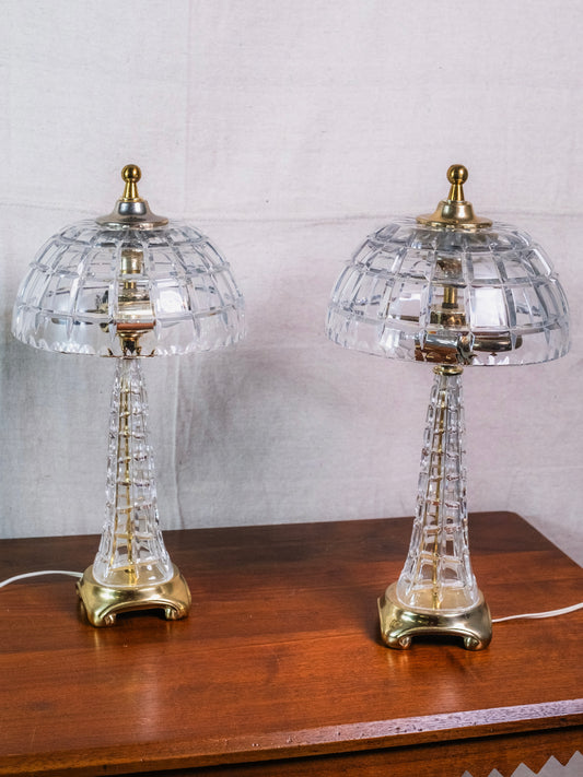Vintage Crystal Cut Mushroom Dome Table Lamps | Set of 2