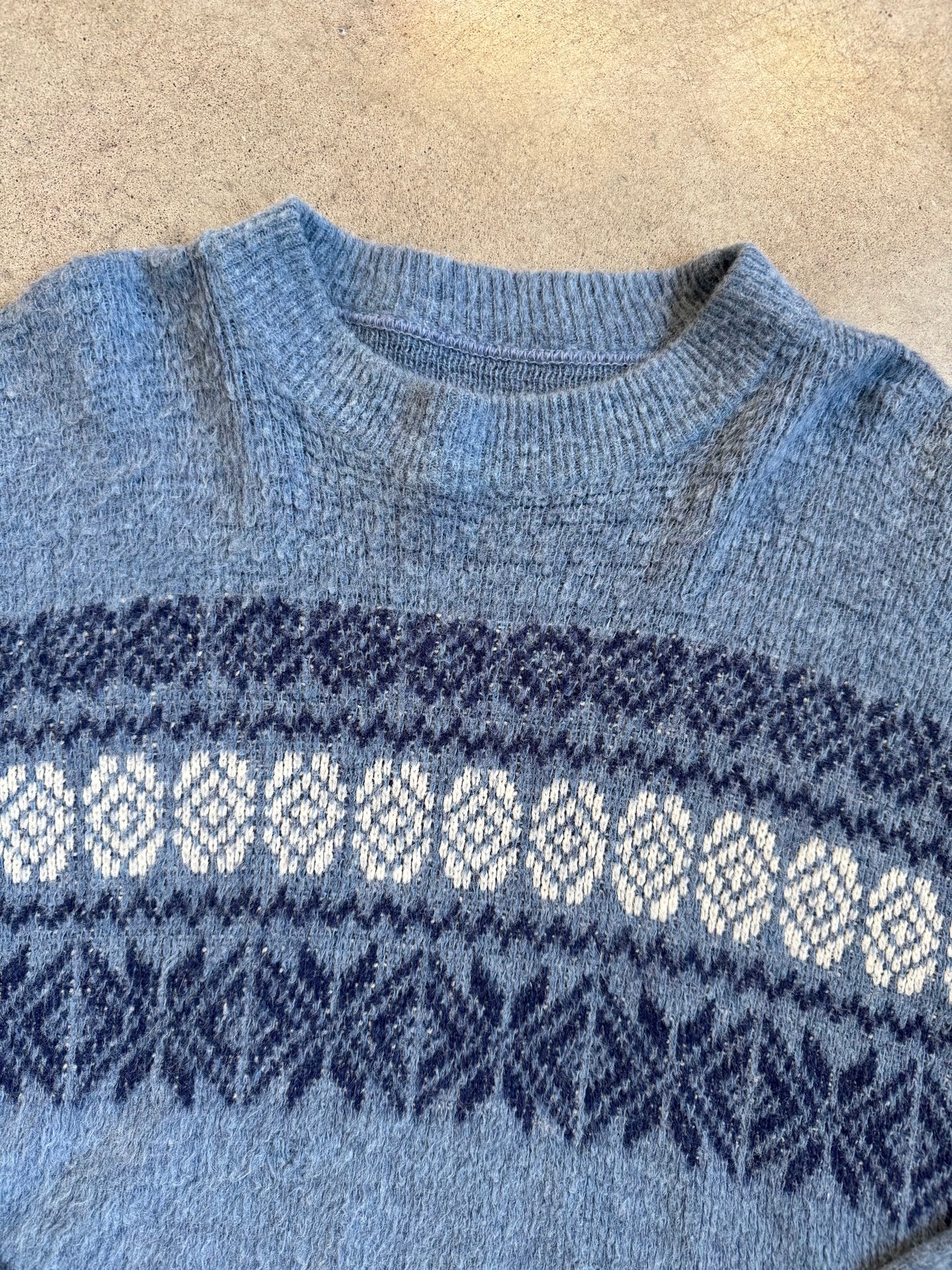 Vintage 1960s Blue Nordic Fair Isle Wool-Blend Sweater | Large