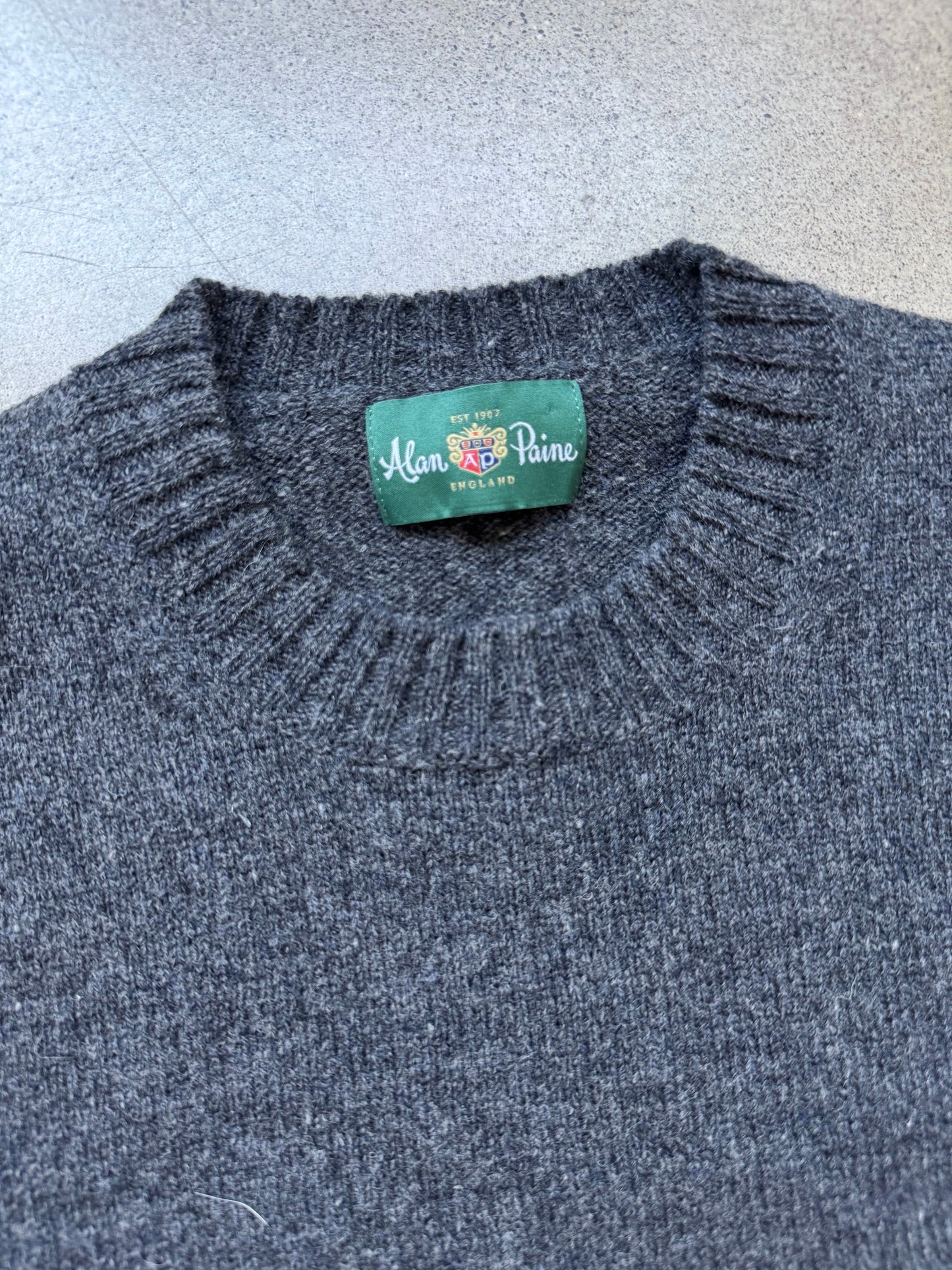 Vintage Alan Paine Charcoal Grey Wool Crewneck Sweater | Large
