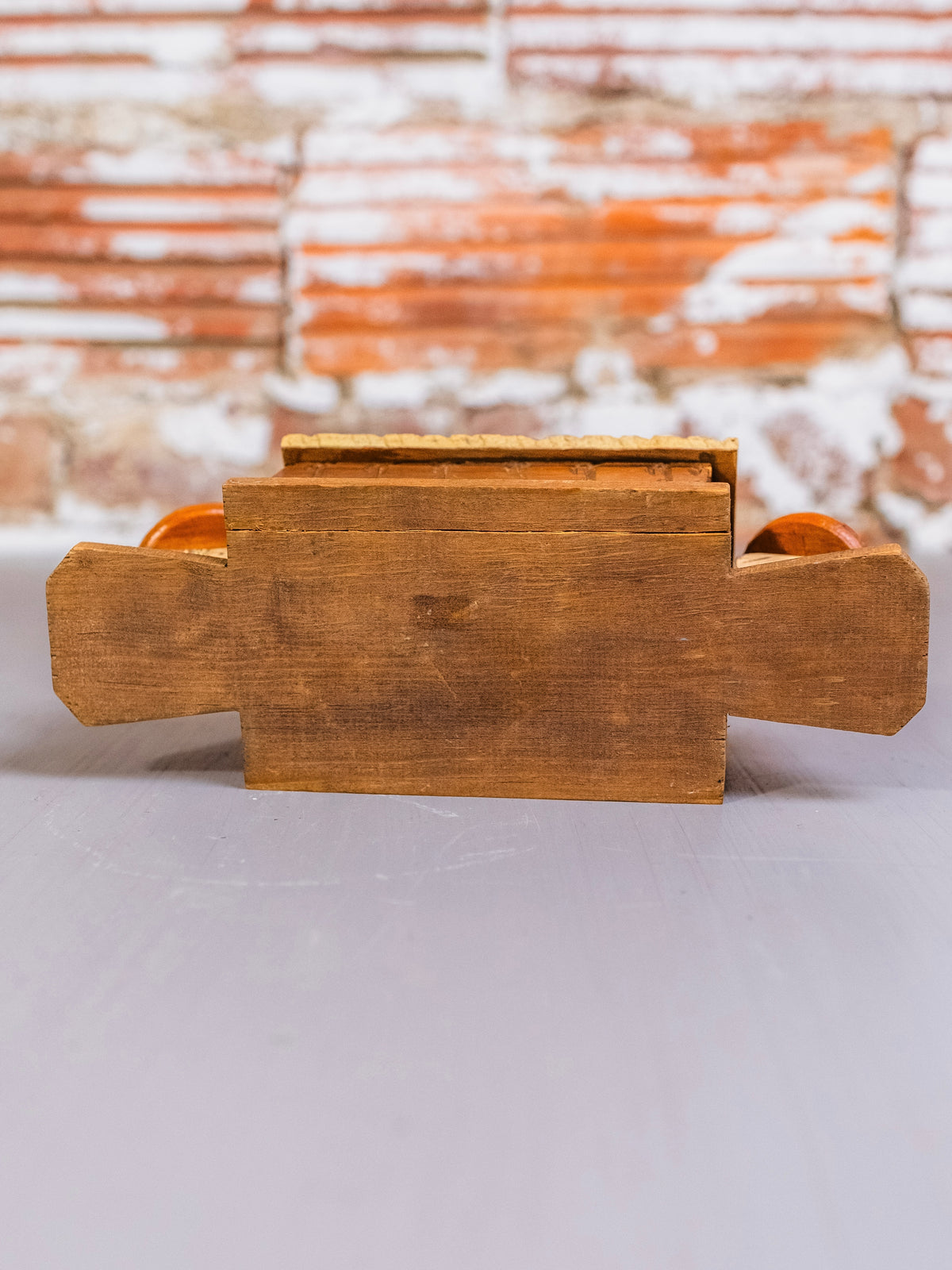 Vintage 1960s Wood Carved House & Sleeping Couple Trinket Box