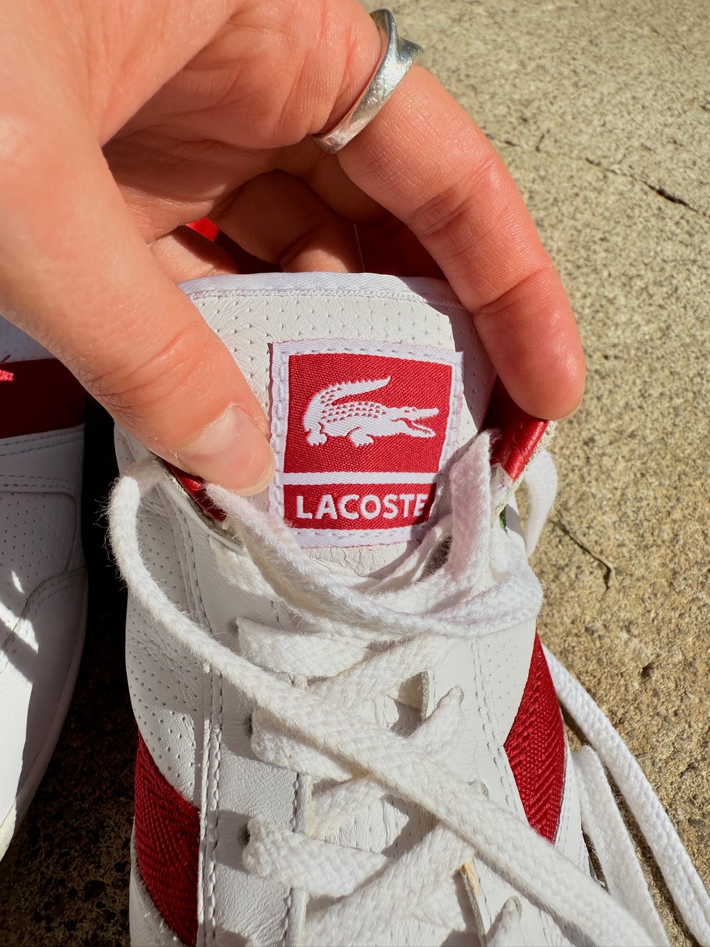 Lacoste Red & White T-Clip Sneakers | Men’s 10