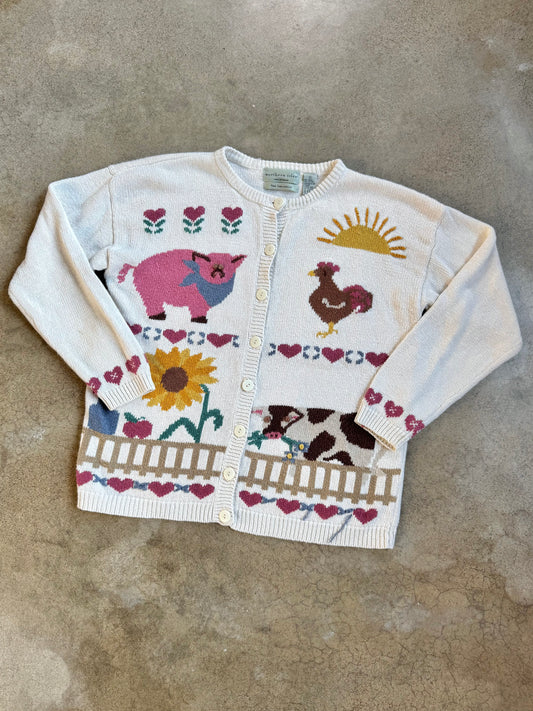 Vintage 1990s Northern Isles Hand-Embroidered Farm Animal Cardigan | Large