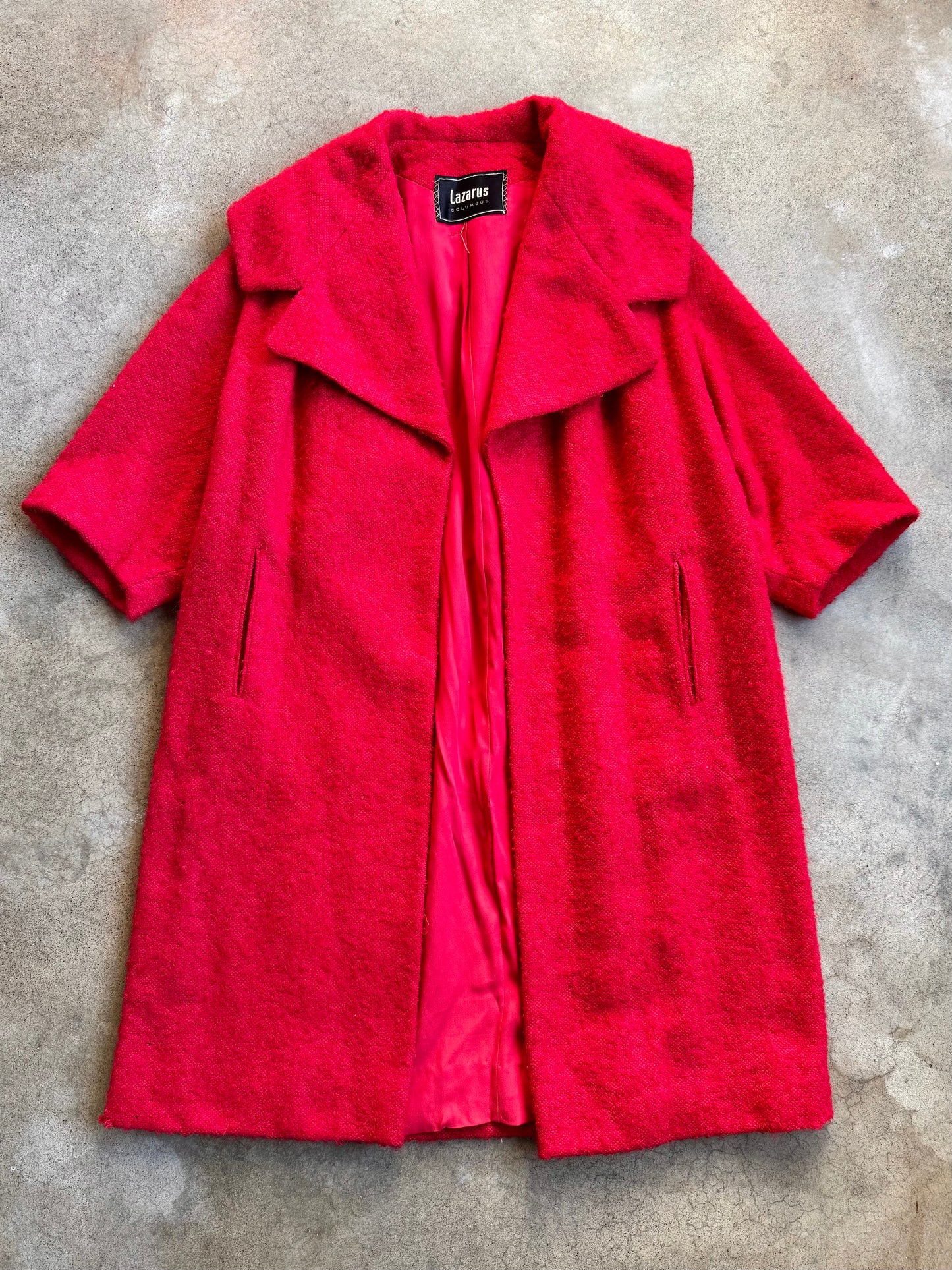 Vintage 1960s Lazarus Red Wool-Blend Swing Coat | Large