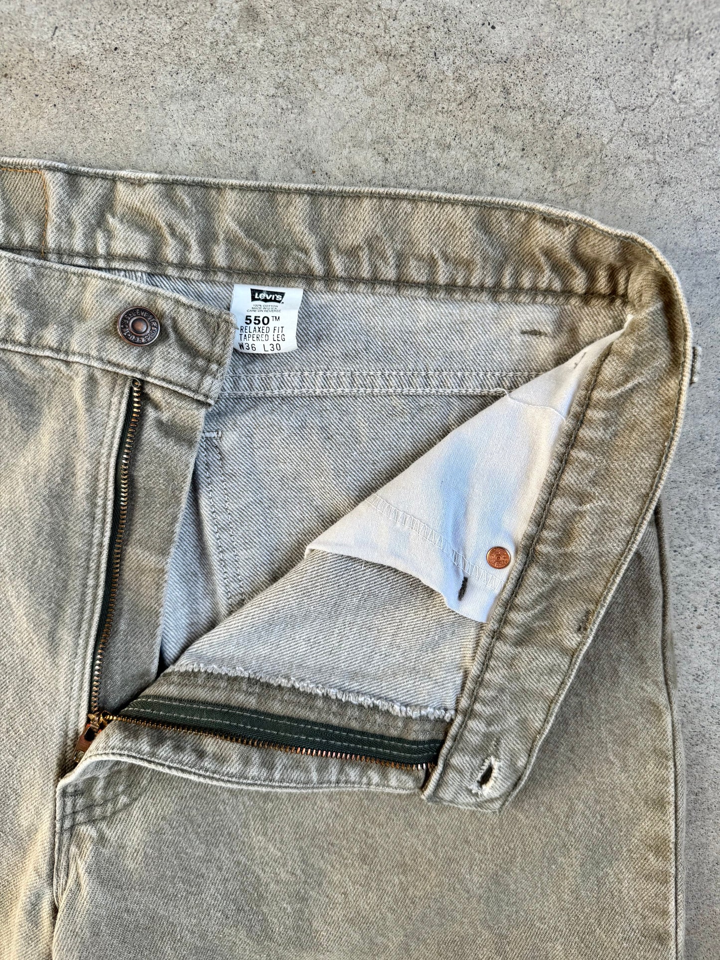 Vintage 1990s Levi’s Orange Tab 550 Relaxed Fit Muted Green Jeans | 36x30