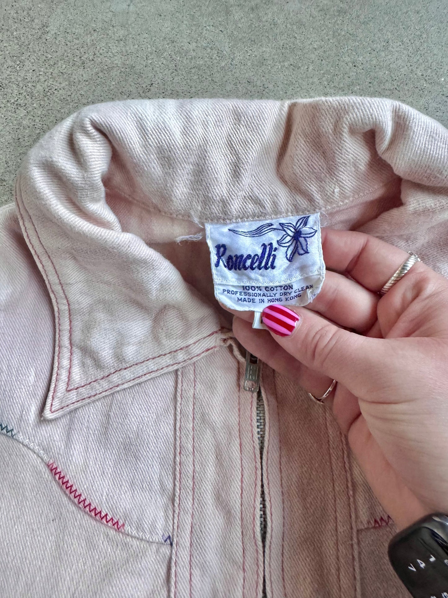 Vintage 1960s Roncelli Rainbow Stitch 100% Cotton Western-Style Zip-Up Jacket | XS/S