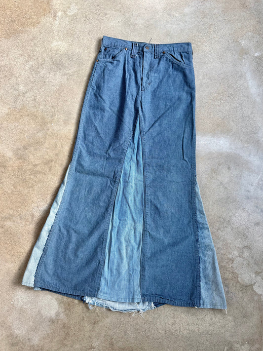 Vintage 1970s Reworked Navy Dungaree Denim Maxi Skirt | Waist 29”