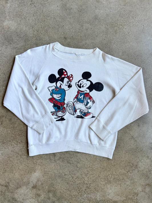 Vintage 1970s Mickey & Minnie High School Sweethearts Raglan Sweatshirt | Medium