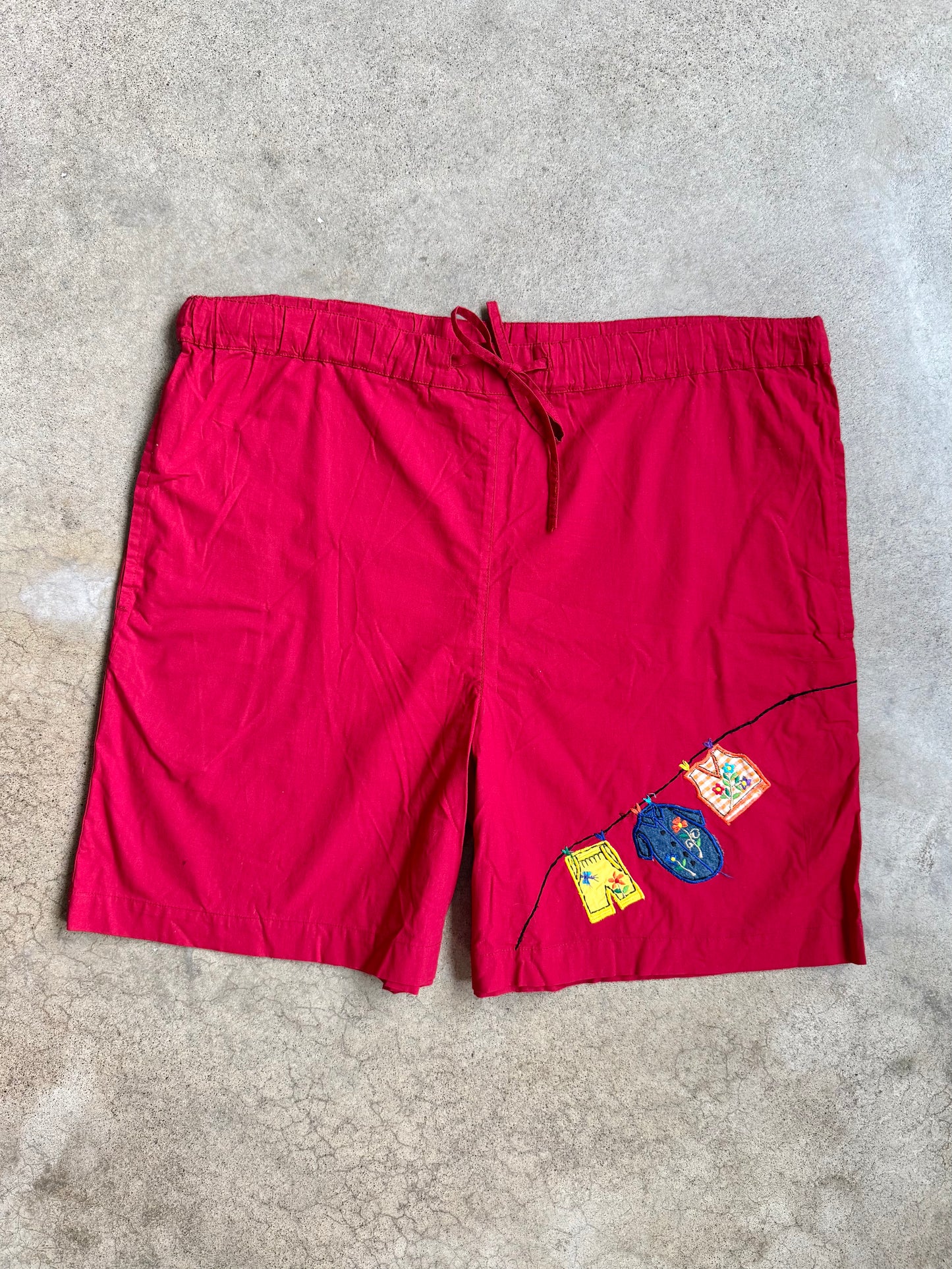 Vintage 1980s New Directions Red Embroidered Two-Piece Summer Set | Medium