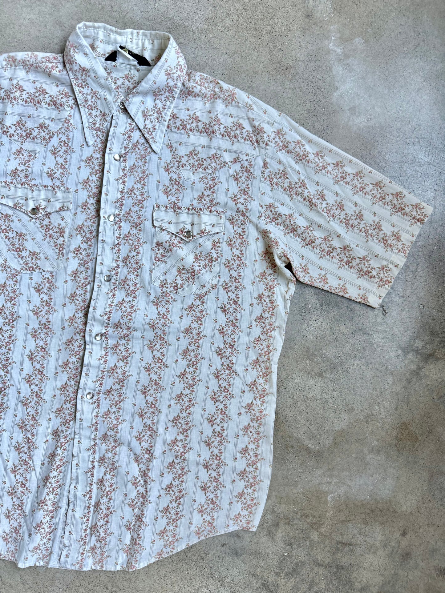 Vintage 1970s Sears Floral Print Pearl Snap Western Shirt | XL