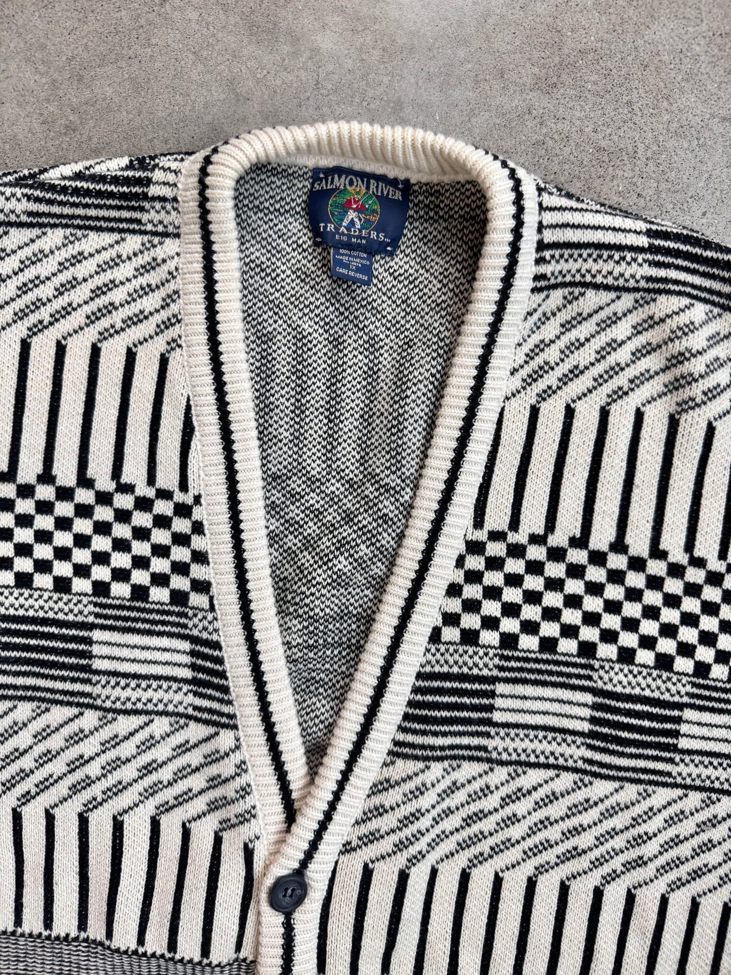 Vintage 1980s Salmon River Traders Geometric Cotton Cardigan | 1X