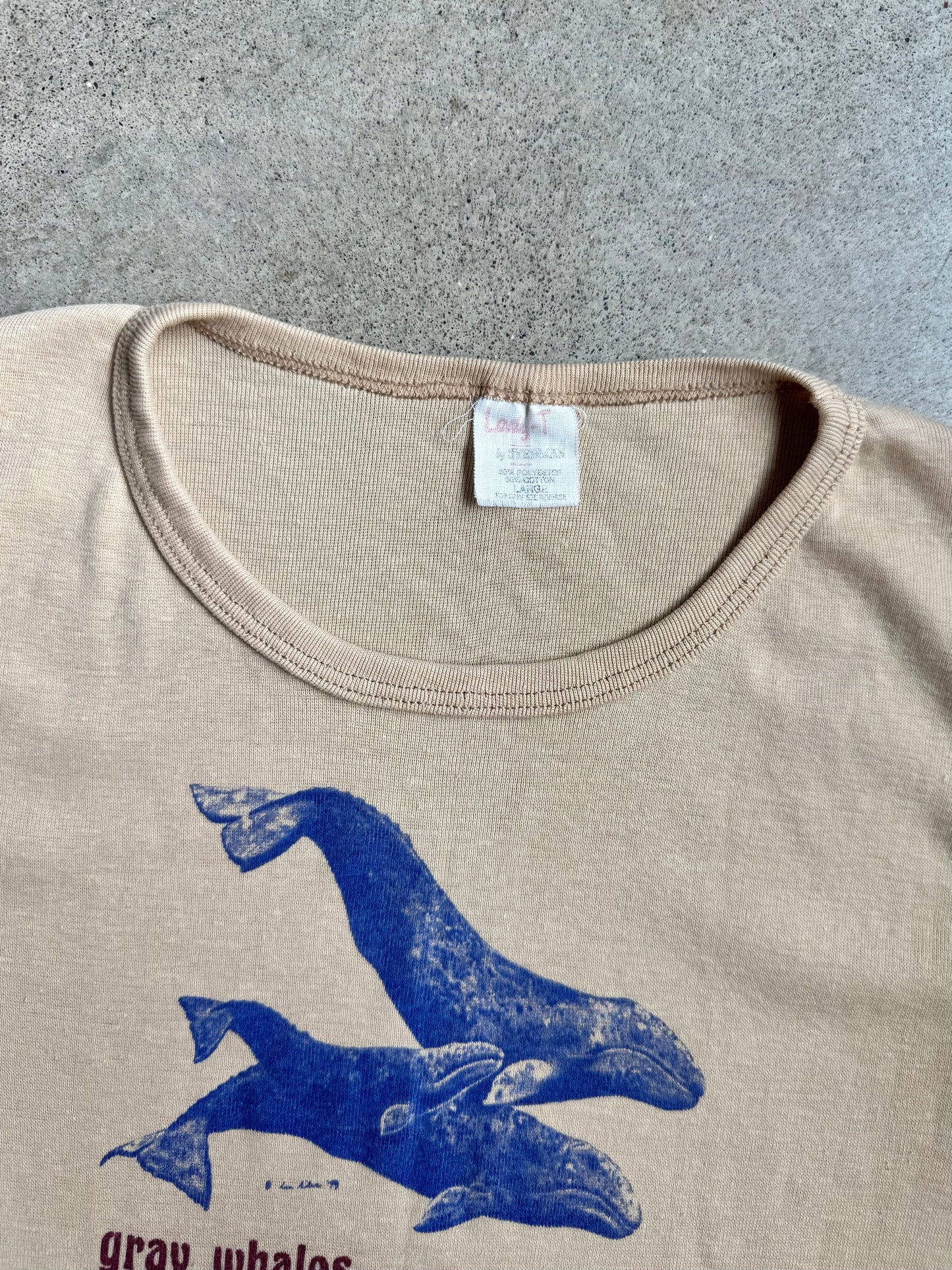 Vintage 1970s Lady-T by Stedman Tan "Gray Whales" Fitted Graphic Tee | Large