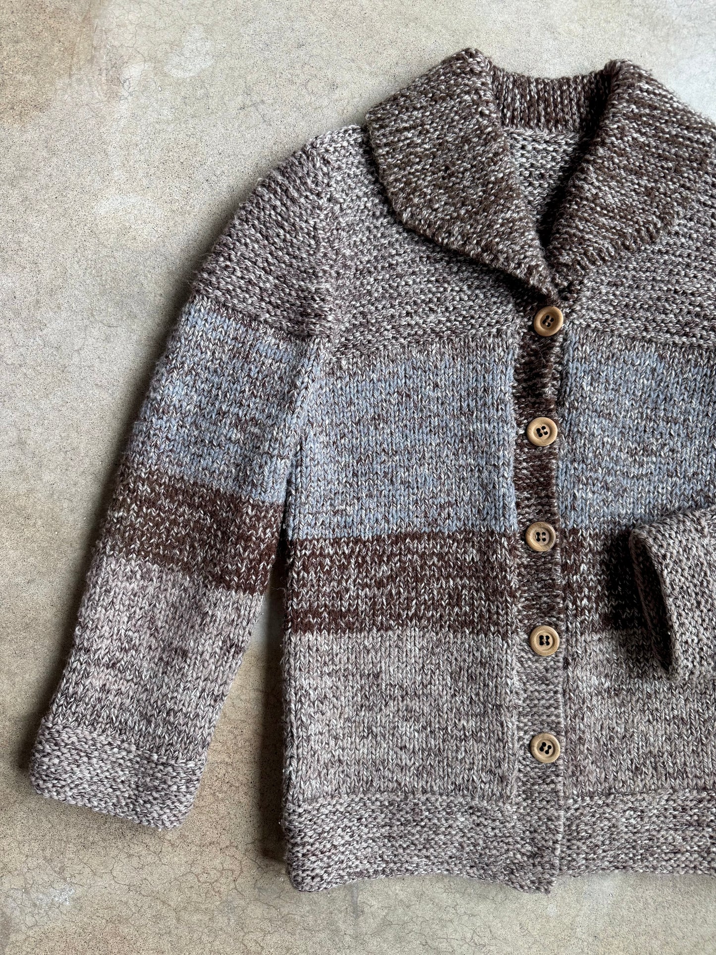 Vintage 1980s Handmade Brown Striped Knit Cardigan | Medium