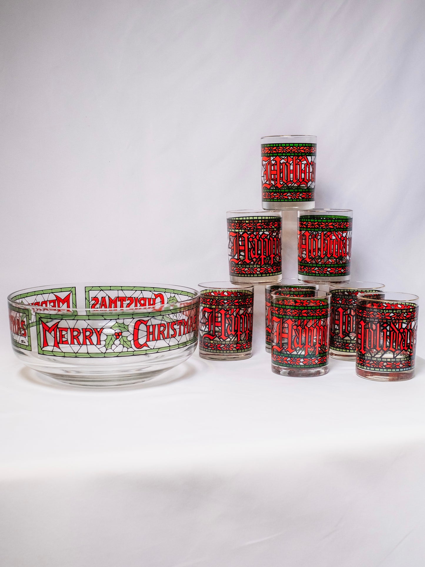 Vintage 1970s Houze Merry Christmas | Happy Holidays Punch Bowl Set