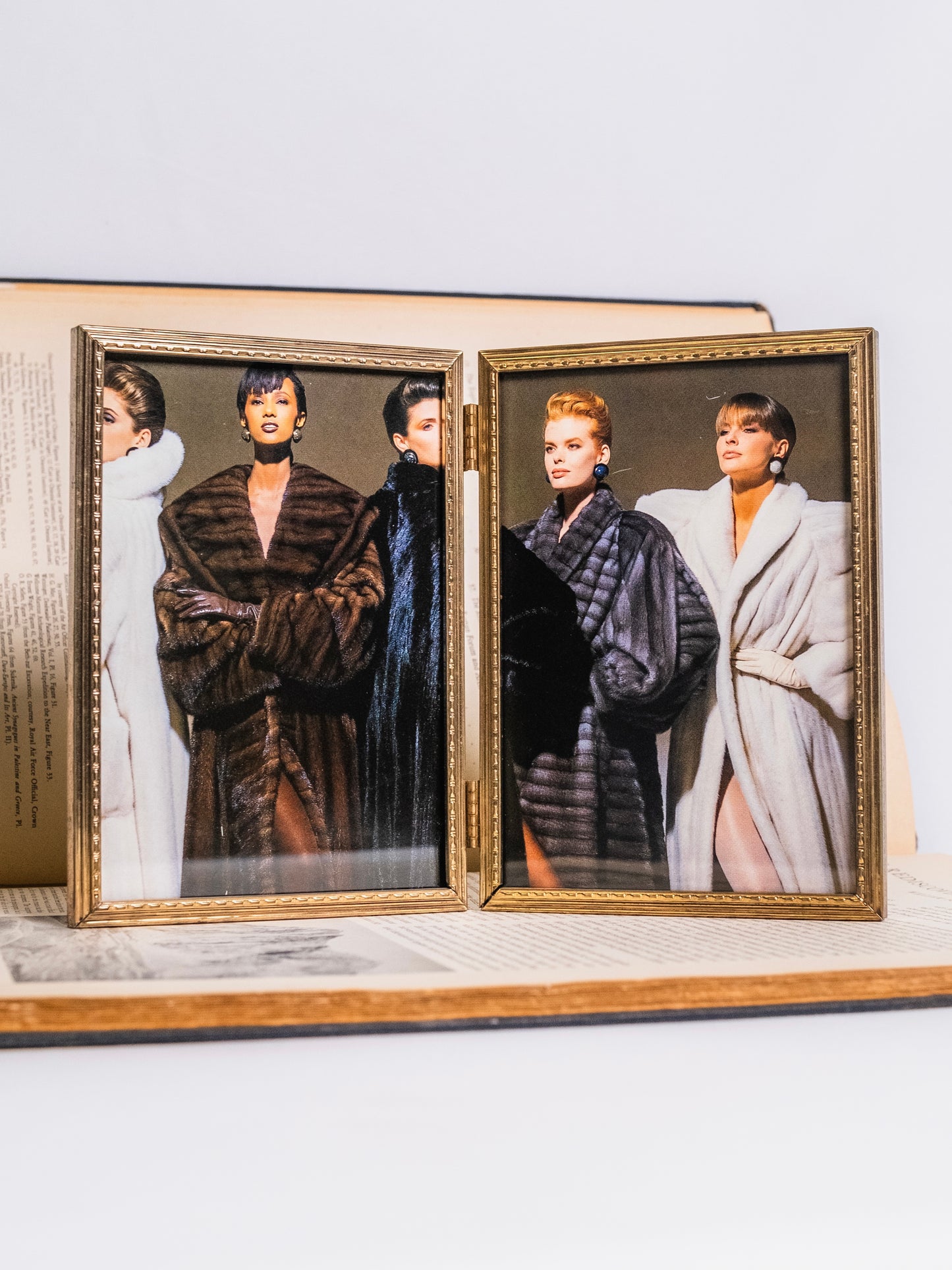 Vintage 1980s Gold Folding Frame "Glamorous Girls" Print Art