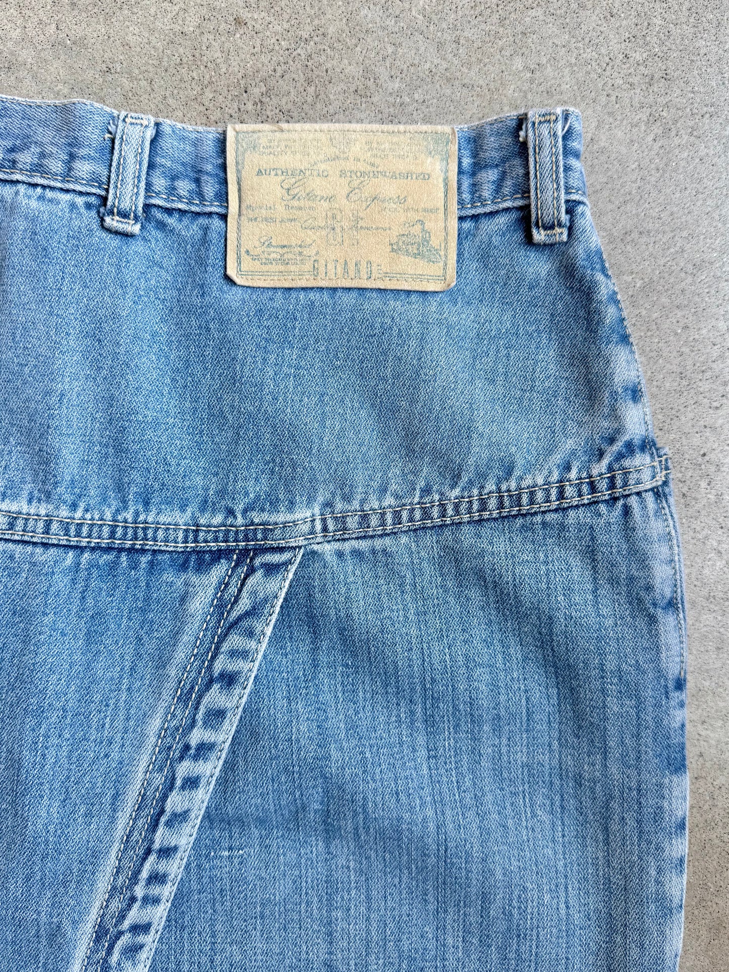 Vintage 1990s Gitano Split Back Denim Maxi Skirt | Waist 29”