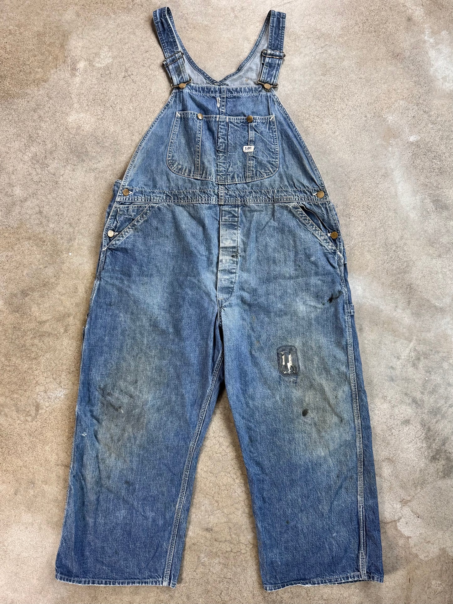 Vintage 1960s Lee Distressed Denim Overalls | XL