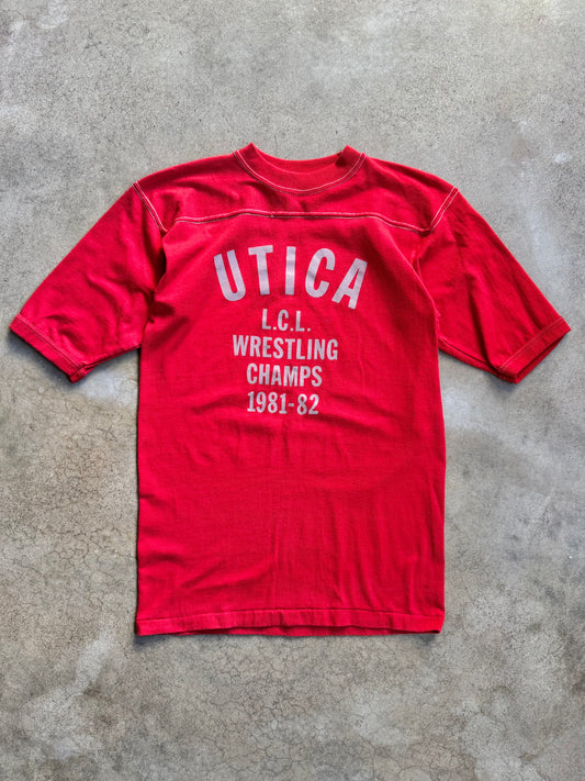 Vintage 1980s Utica High School Wresting Champs Red Athletic Tee | Medium
