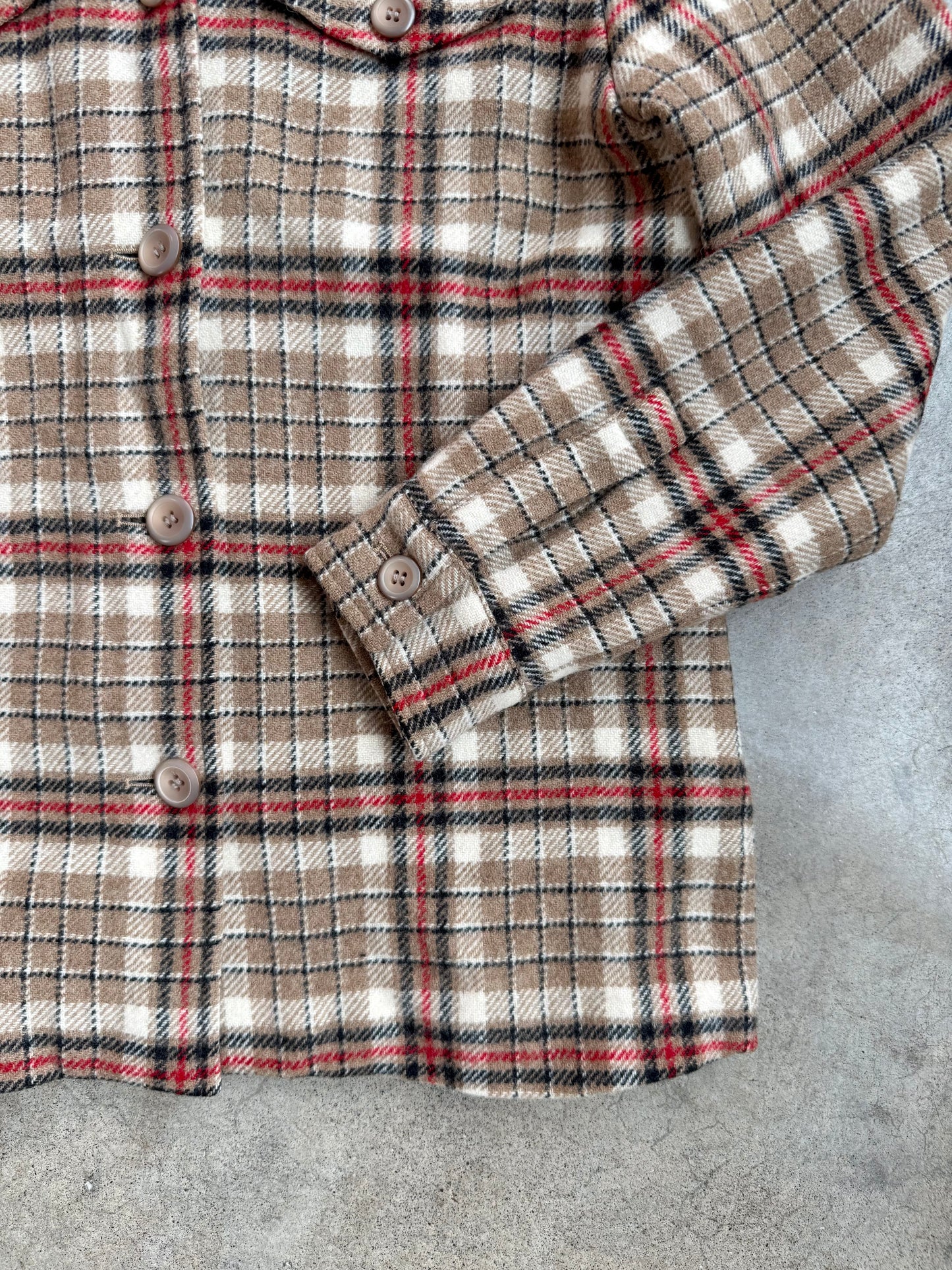 Vintage 1990s Pendleton Tan & Red Plaid Wool Shirt Jacket | Small