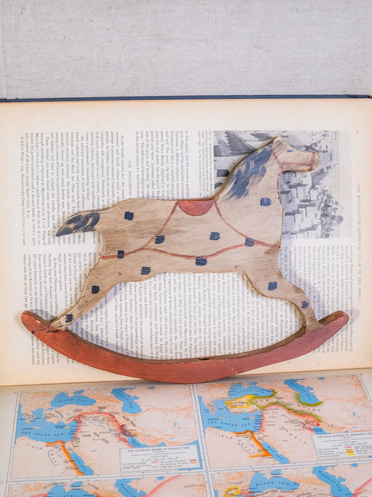 Vintage 1980s Handmade Painted Wood Folk Art Rocking Horse