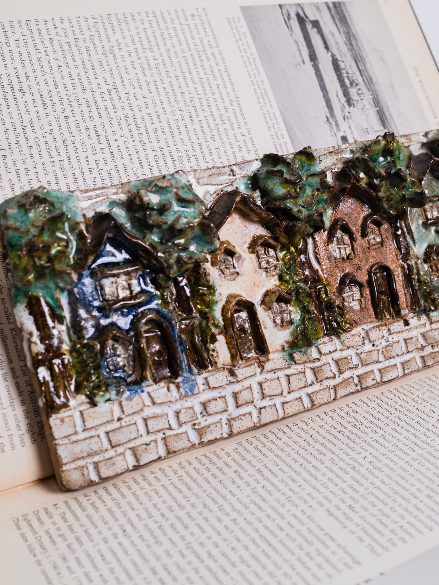 Vintage 1970s Glazed Ceramic 3D Stoneware "Town Houses" Wall Art