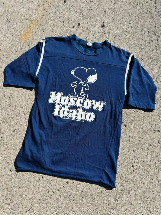 Vintage Snoopy Moscow Idaho Navy Distressed Jersey Tee | Medium