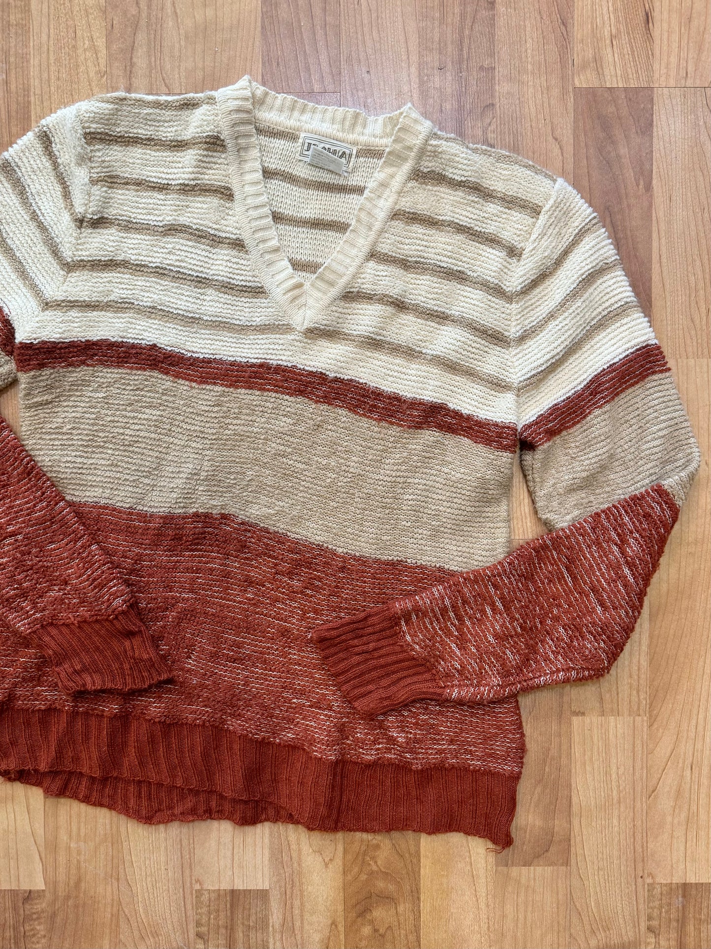 Vintage 1970s Joshua Striped V-Neck Sweater | Small