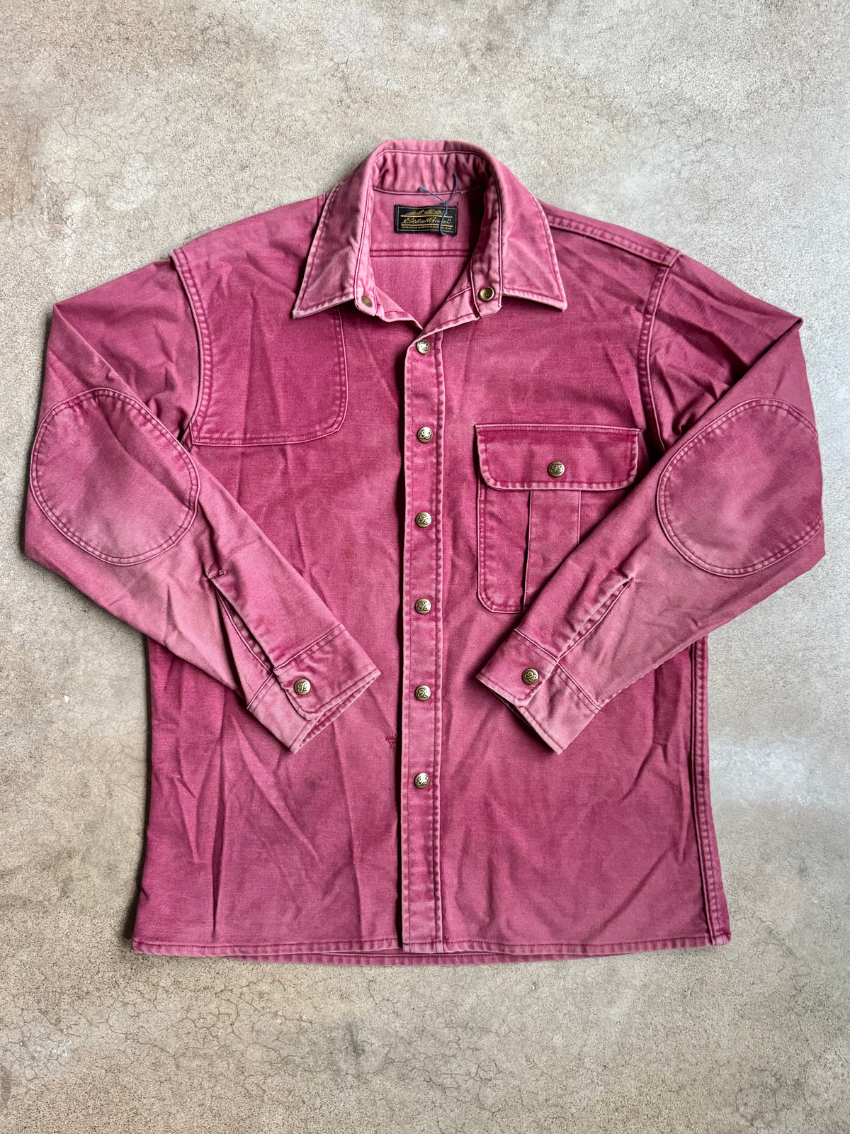 Vintage 1980s Eddie Bauer Faded Burgundy Cotton Work Shirt | M/L