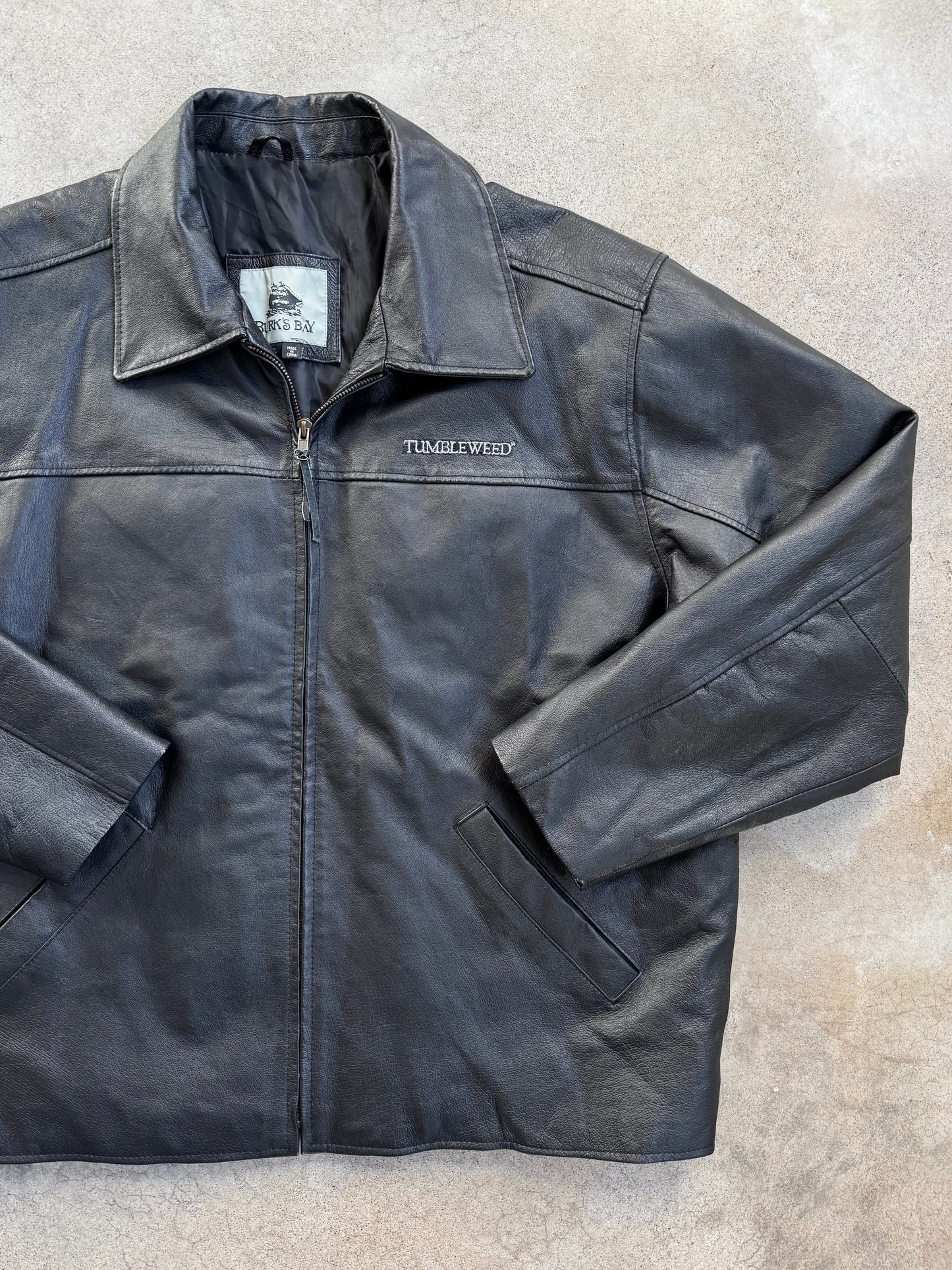 Vintage 1990s Burk’s Bay Tumbleweed Black Leather Zip-Up Jacket | XL