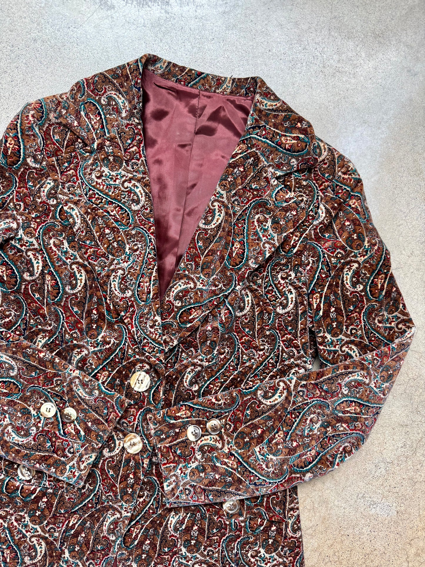 Vintage 1970s Junior House Paisley Cotton Velvet Blazer | Small