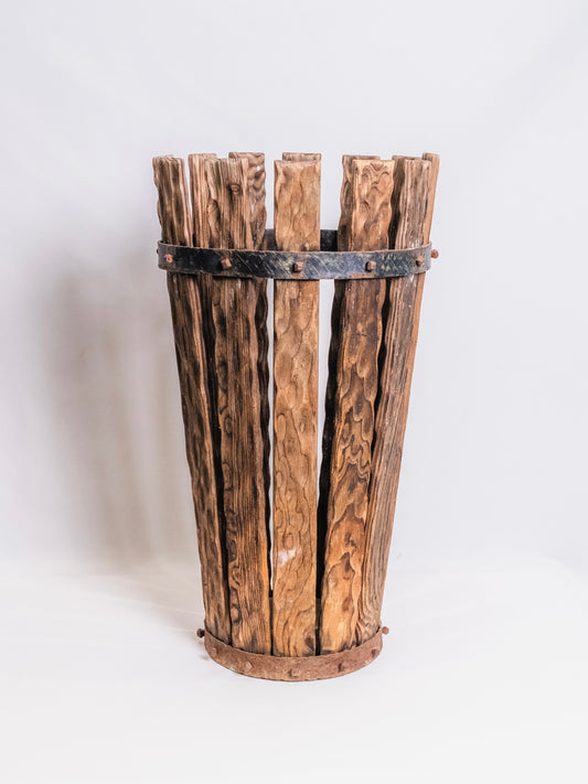 Vintage Arts & Crafts Style Wood Slat Umbrella Stand