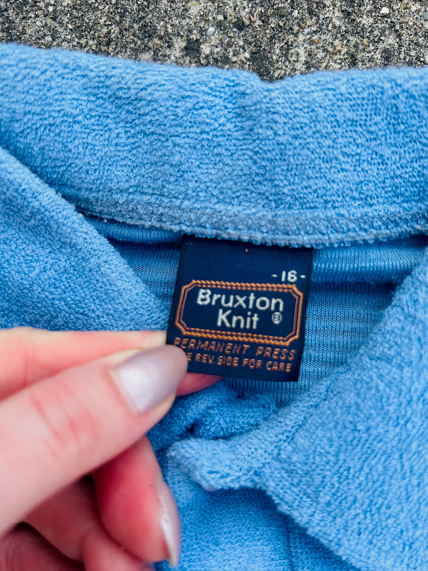 Vintage 1970s Bruxton Knit Blue Terrycloth Short Sleeve Polo