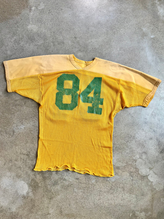 Vintage 1970s Yellow & Green #84 Distressed Mesh Football Jersey | L/XL