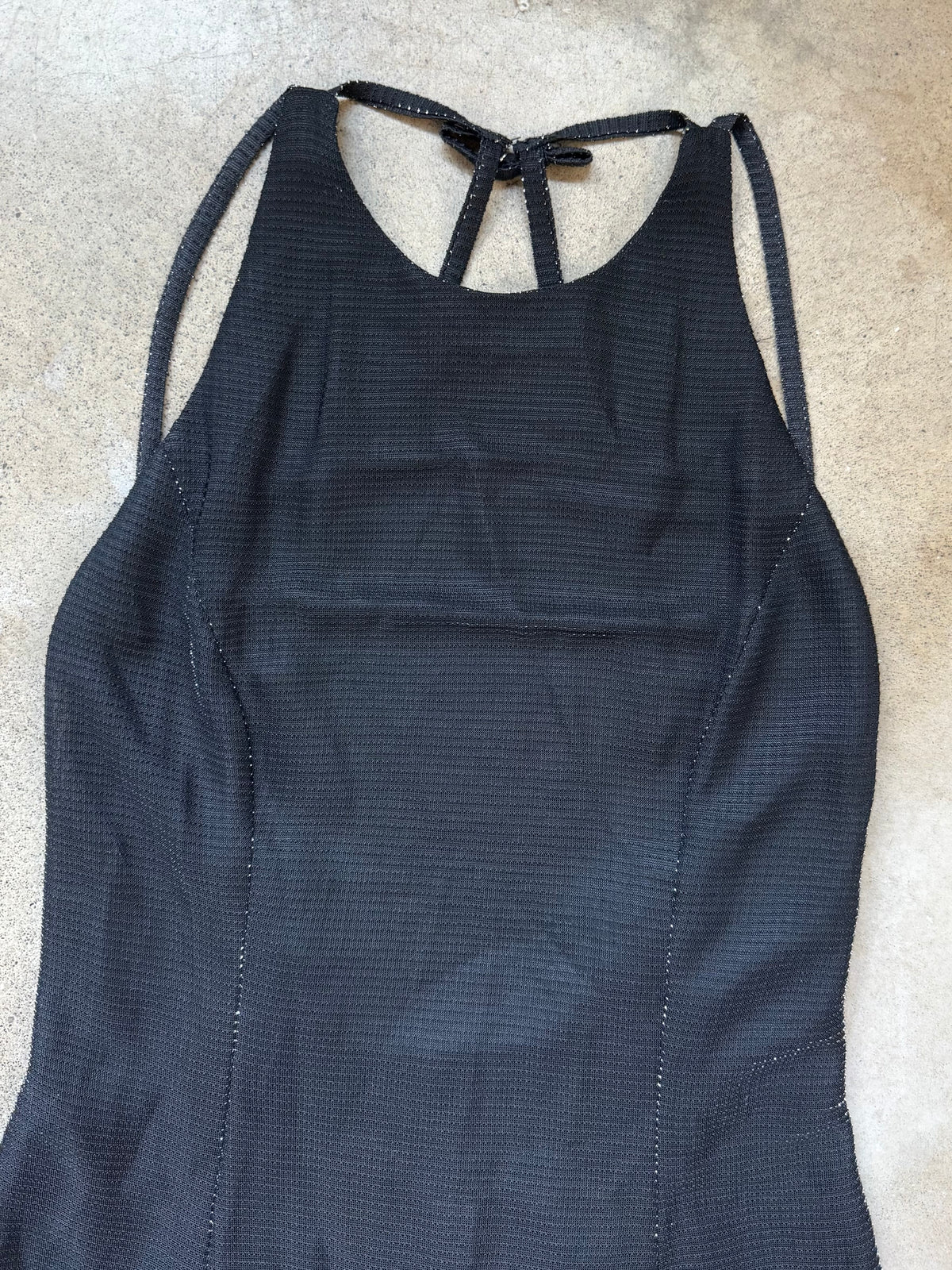 Vintage 1990s Reggio Black Metallic Knit Strappy Halter Dress | Medium