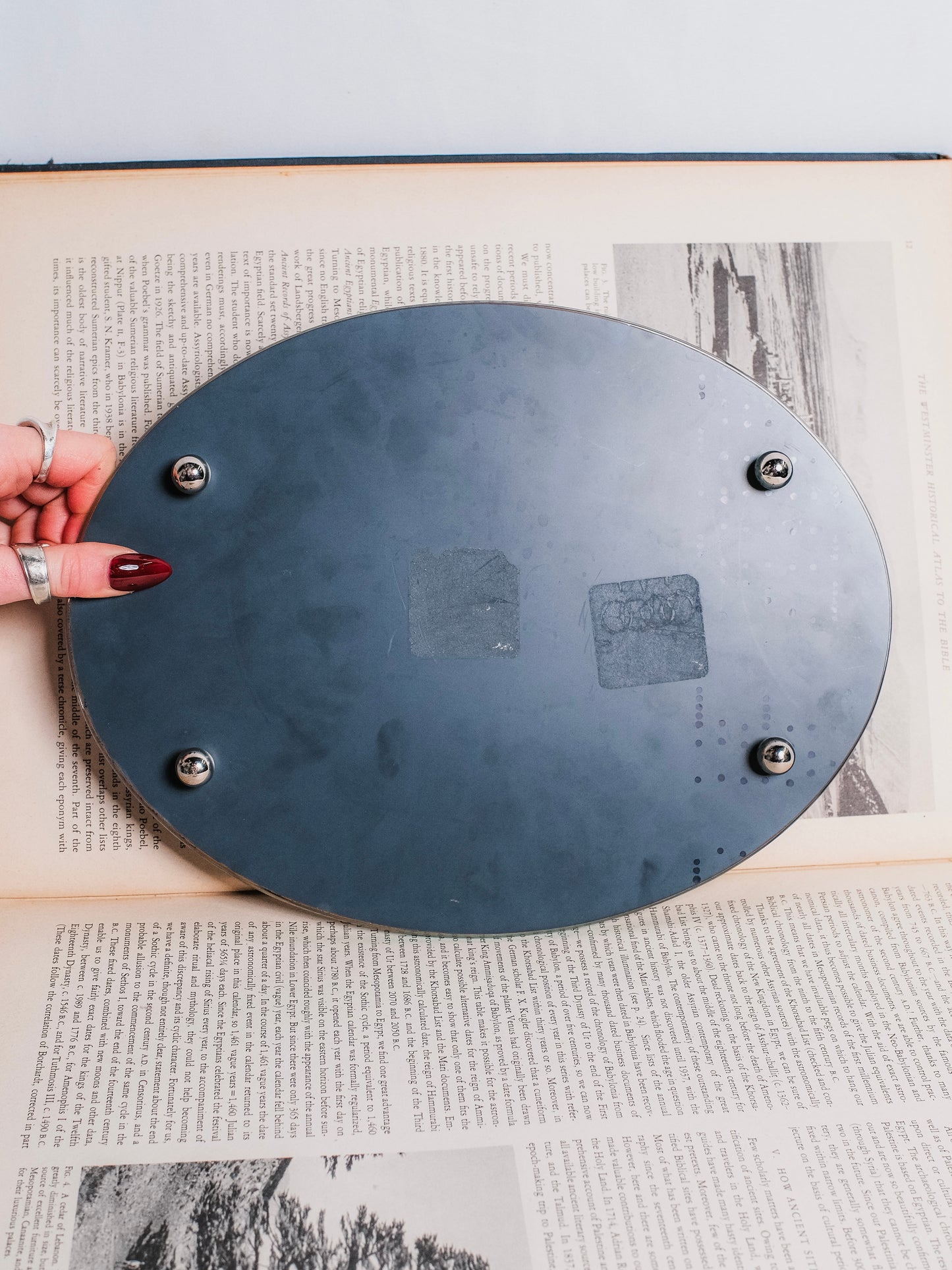 Vintage 1970s Oval Metal Rose Mirrored Vanity Tray