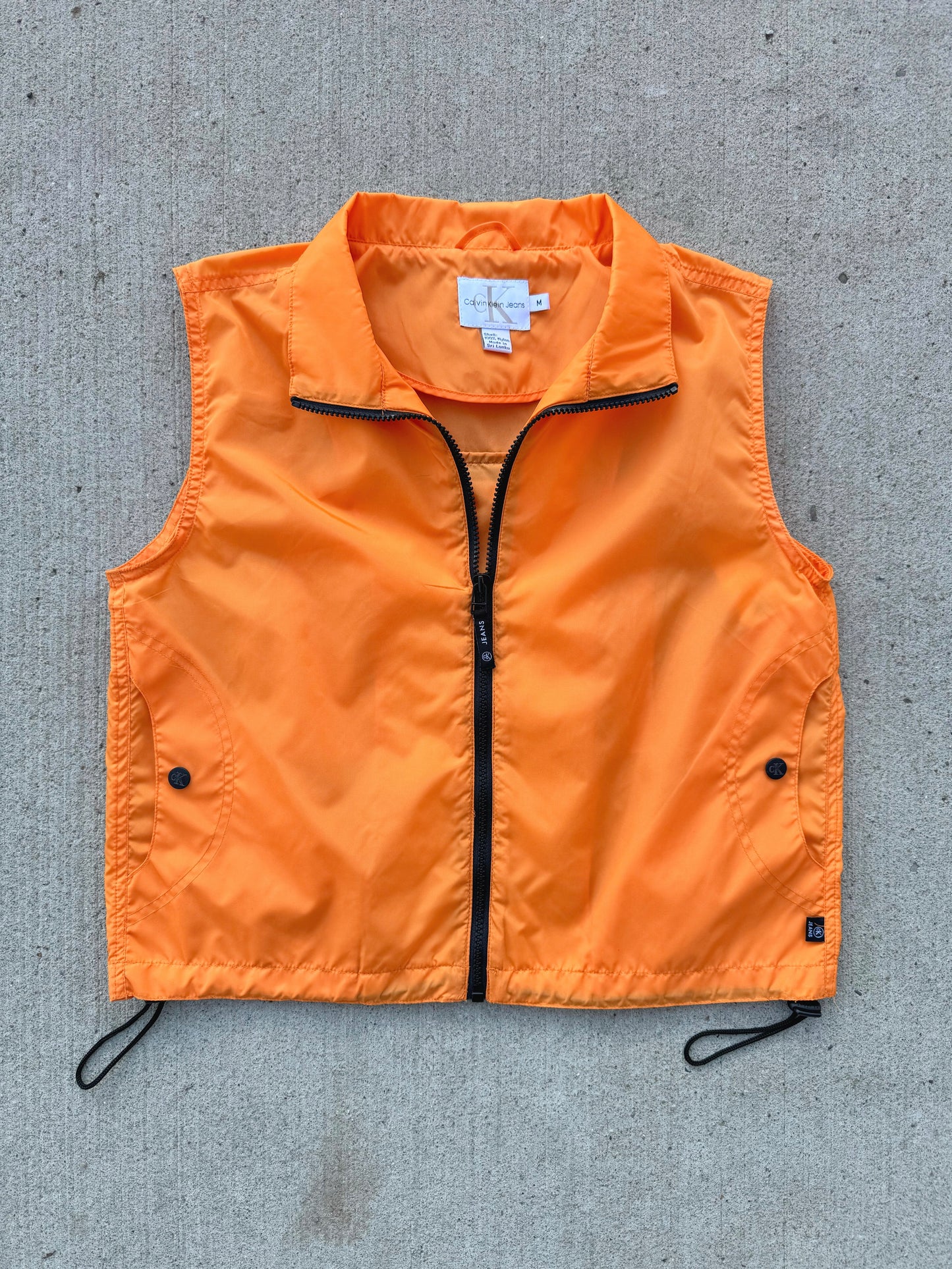 Y2K Calvin Klein Orange Nylon Windbreaker Zip Up Vest | Medium